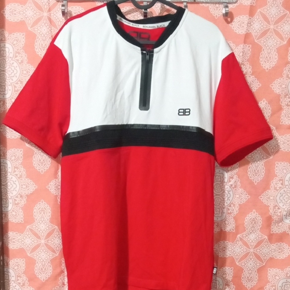 Bold Red and White Men's Tee with Zipper